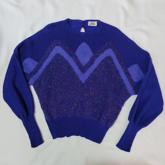 Vintage MIKE KORWIN Royal Blue Knit Sweater Size 16 Fuzzy Nubby 80s - Picture 10 of 10